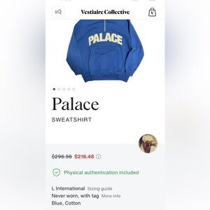 Palace bright blue half zip hoodie brand new condition size large